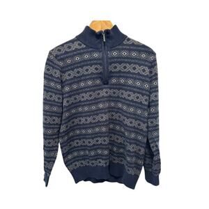 L L Bean Sweater Men's M Mock Neck Fair Isle Cashmere Blend 1/4 Zip Pull Over